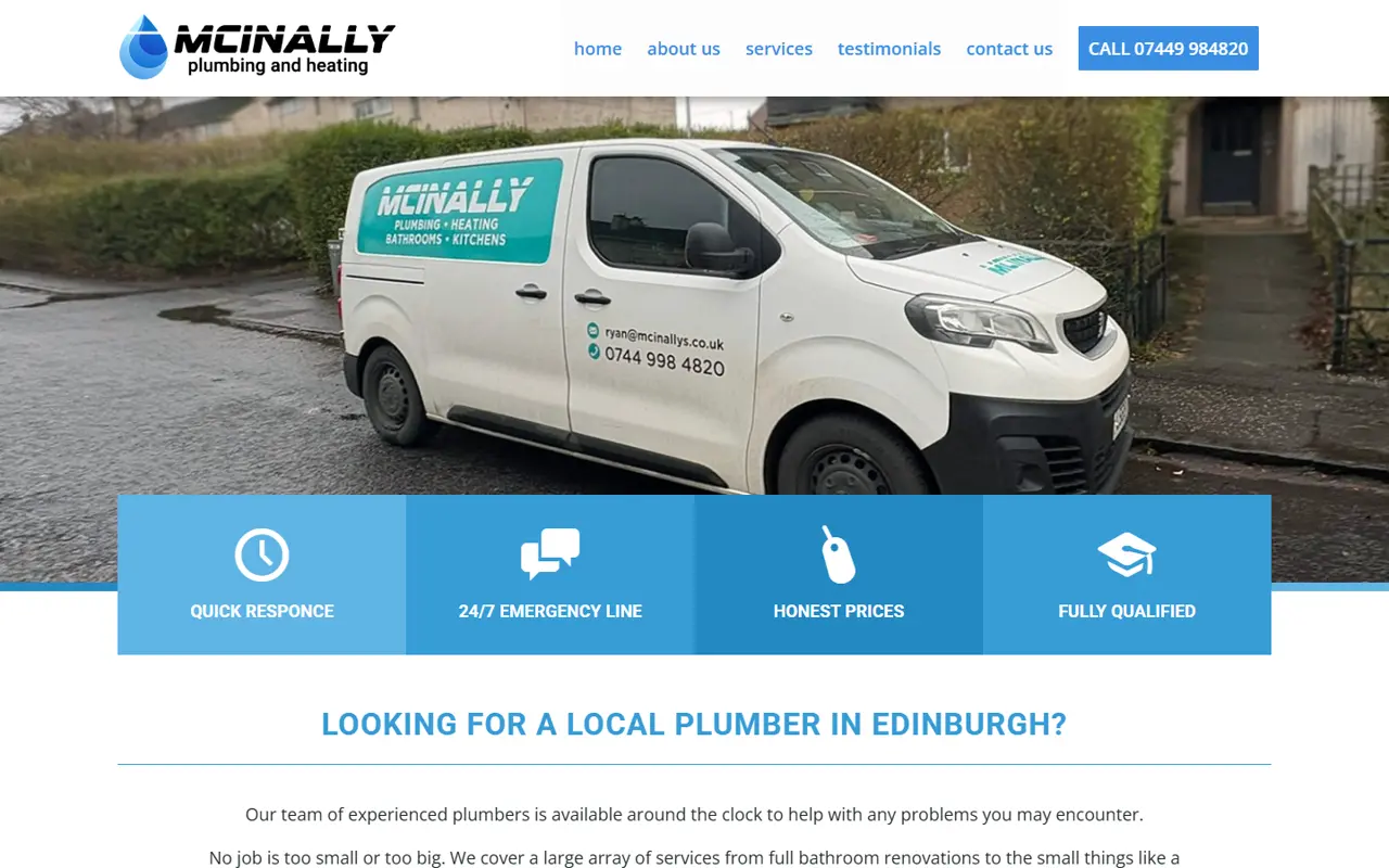 Original McInally Plumbing website before redesign
