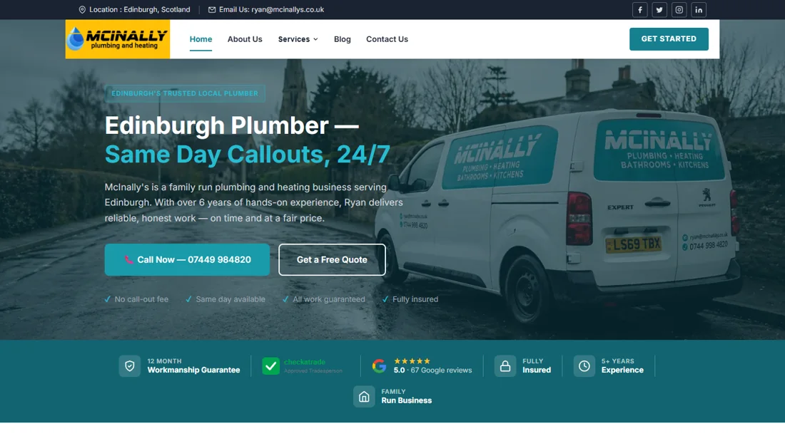 McInally Plumbing homepage preview
